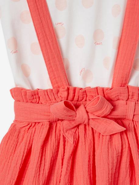 Ensemble fille t-shirt à volants et jupe à bretelles en gaze de coton corail+indigo+lilas+vert sauge 4 - vertbaudet enfant 