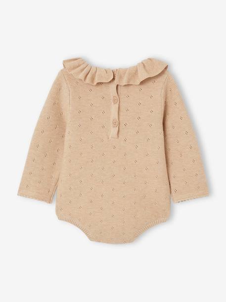 Barboteuse en tricot bébé manches longues et son béguin beige chiné 3 - vertbaudet enfant 