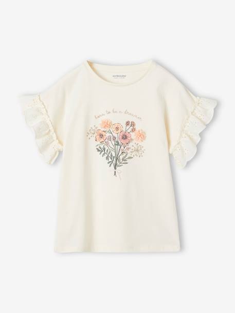 Fille-T-shirt bouquet en relief manches brodées fille