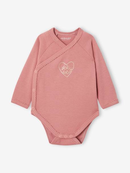 Lot de 3 bodies assortis 'joli coeur' bébé naissance en coton biologique vieux rose 4 - vertbaudet enfant 