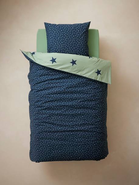 Parure housse de couette + taie d'oreiller essentiels enfant DREAM BIG kaki / étoiles marine 7 - vertbaudet enfant 