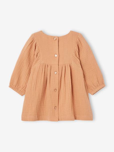 Robe brodée bébé en gaze de coton caramel 4 - vertbaudet enfant 