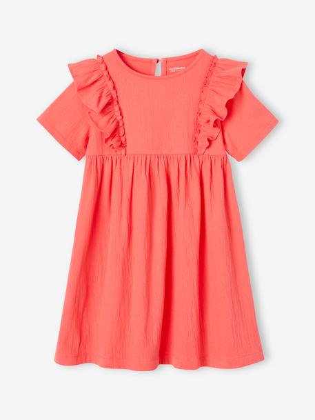 Robe à volants effet reliéfé fille corail+écru 1 - vertbaudet enfant 