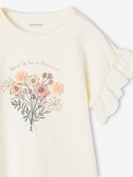 T-shirt bouquet en relief manches brodées fille vanille 3 - vertbaudet enfant 