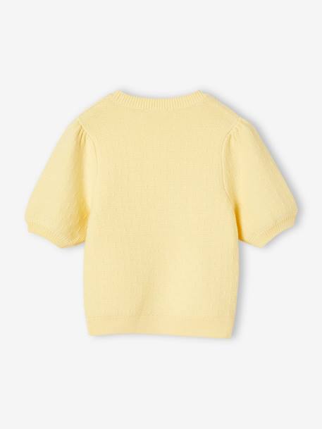 Pull maille fantaisie manches courtes fille jaune pâle 2 - vertbaudet enfant 