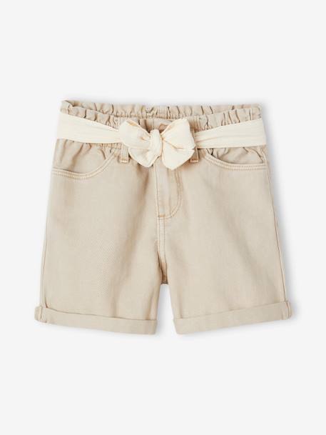 Short style paperbag fille et sa ceinture en gaze de coton rose poudré+sable+vert d'eau 9 - vertbaudet enfant 