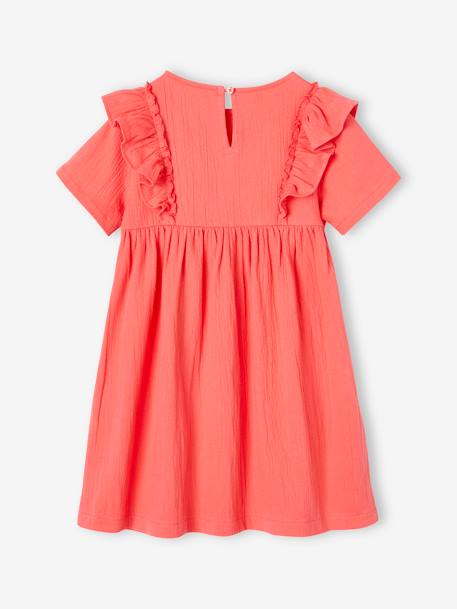 Robe à volants effet reliéfé fille corail+écru 2 - vertbaudet enfant 