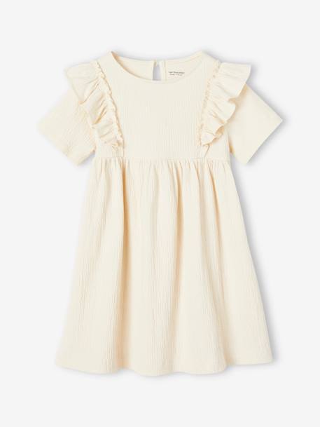 Robe à volants effet reliéfé fille corail+écru 4 - vertbaudet enfant 