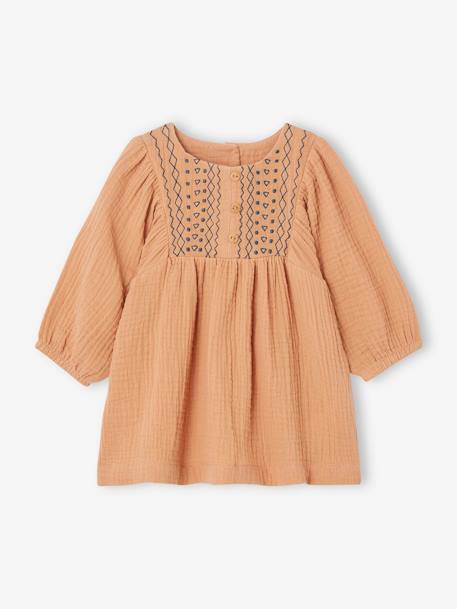 Robe brodée bébé en gaze de coton caramel 3 - vertbaudet enfant 