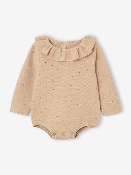 Barboteuse en tricot bébé manches longues et son béguin beige chiné 8 - vertbaudet enfant 