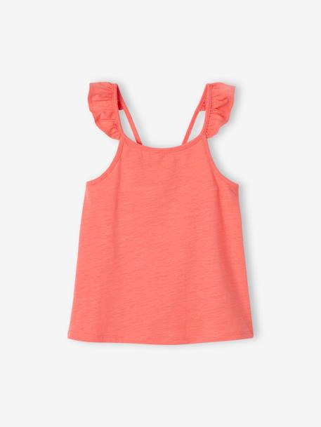 Débardeur Basics bretelles à volant fille corail+écru 1 - vertbaudet enfant 