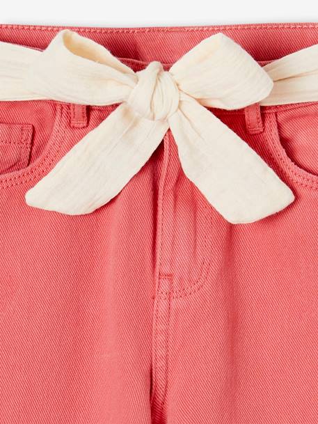 Pantalon Mom et sa ceinture en gaze de coton fille moutarde+pêche+rose+rouge+vert émeraude 26 - vertbaudet enfant 