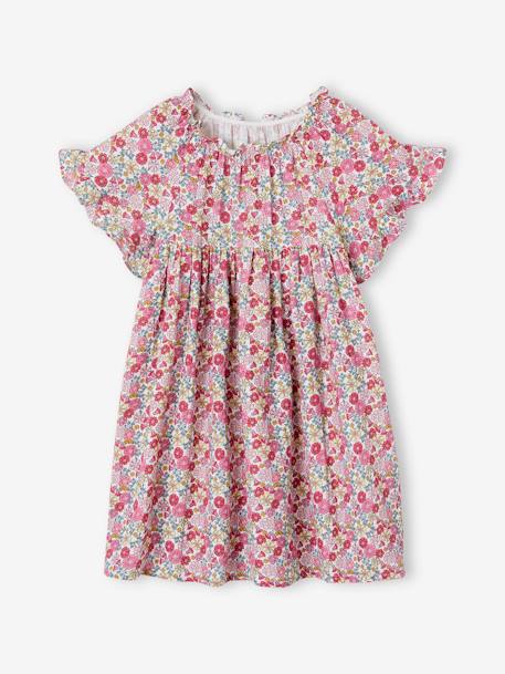 Robe à fleurs manches papillon volantées fille rose 2 - vertbaudet enfant 