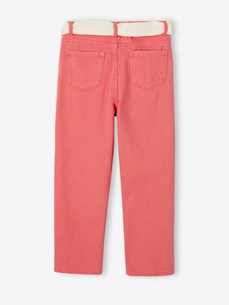 Pantalon Mom et sa ceinture en gaze de coton fille moutarde+pêche+rose+rouge+vert émeraude 25 - vertbaudet enfant 