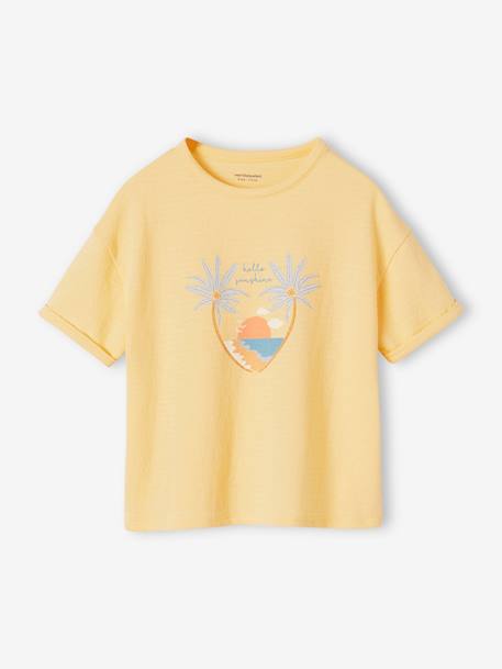 Tee-shirt maille reliéfée imprimé fille corail+jaune pastel 5 - vertbaudet enfant 