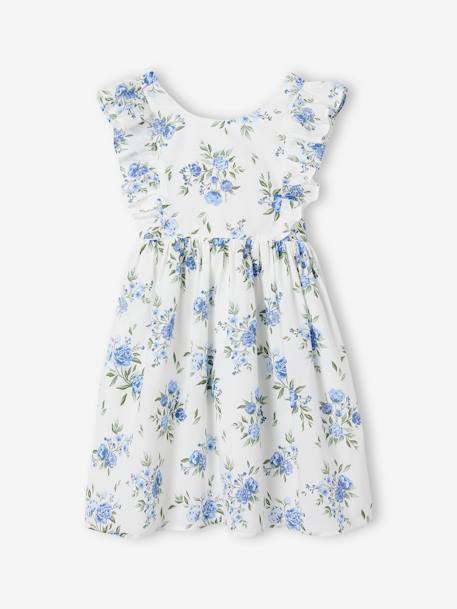 Robe cérémonie à volants motifs fleurs fille bleu imprimé+vanille 3 - vertbaudet enfant 