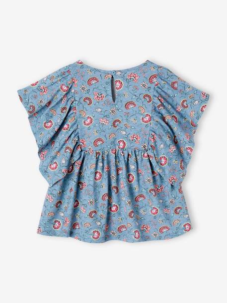 Tee-shirt blouse fille bleu pétrole+multicolore+vanille 2 - vertbaudet enfant 