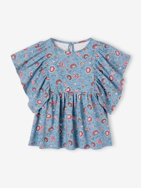 Tee-shirt blouse fille bleu pétrole+multicolore+vanille 1 - vertbaudet enfant 