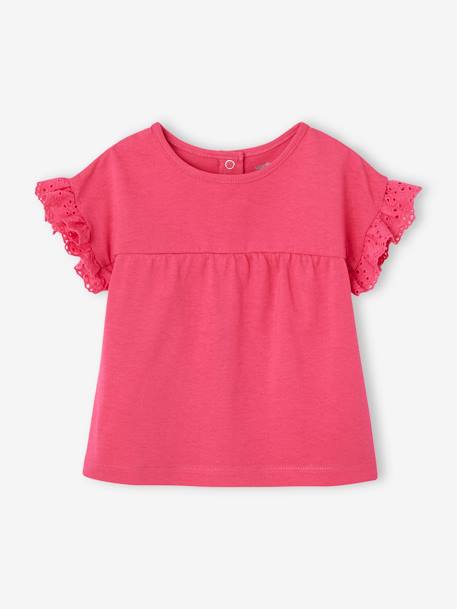 T-shirt manches volantées personnalisable bébé coton biologique écru+fuchsia 6 - vertbaudet enfant 