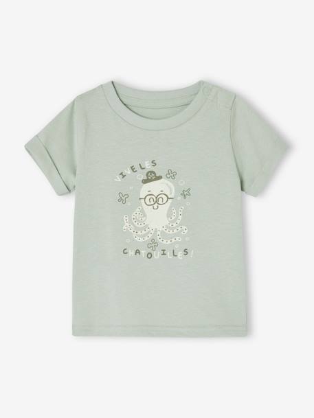 T-shirt mini totem bébé manches courtes écru+vert d'eau 4 - vertbaudet enfant 