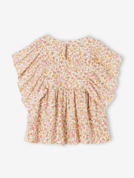 Tee-shirt blouse motifs fleurs fille bleu pétrole+multicolore+vanille 8 - vertbaudet enfant 