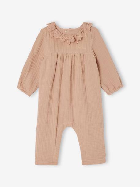 Combinaison en gaze de coton doublé bébé cappuccino+ivoire 1 - vertbaudet enfant 