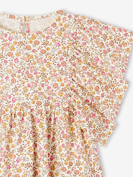 Tee-shirt blouse motifs fleurs fille bleu pétrole+multicolore+vanille 9 - vertbaudet enfant 