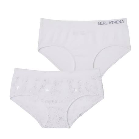 Lot de 2 culottes Hipster  Sans Couture ATHENA Imprimé étoiles argentées FILLE BLANC 4 - vertbaudet enfant 