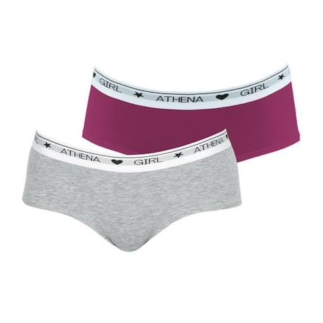 ATHENA Lot de 2 boxers  Coton Ultra Doux  Mûre-Gris chiné FILLE GRIS 1 - vertbaudet enfant 