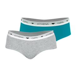 -ATHENA Lot de 2 boxers Coton Ultra Doux by    Gris chiné-Bleu lagon FILLE