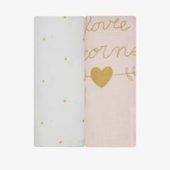 Maxi langes - Marque inconnue - Lot de 2 - 100% mousseline de coton doux et absorbant - Rose et blanc  - vertbaudet enfant