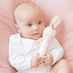 -Hochet - Lapin - Rose et beige - Coton - Pour bébé