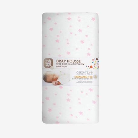 Drap housse - Marque - 70 x 140 cm - Blanc étoiles roses - Jersey - Bébé - Rectangulaire BLANC 4 - vertbaudet enfant 