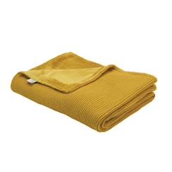 -Couverture pour bébé - TROIS KILOS SEPT - Réversible - Jaune - Ocre - Flanelle et tricot