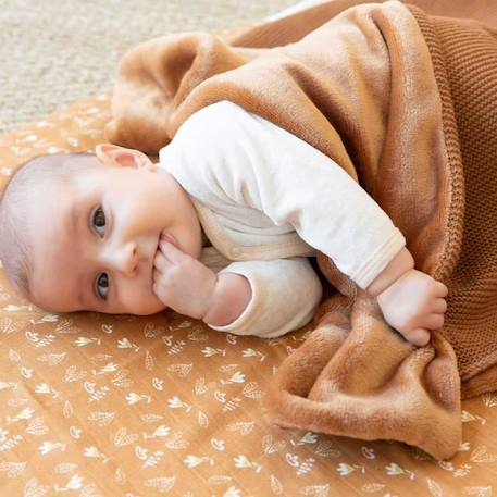 Couverture pour bébé - TROIS KILOS SEPT - Camel - Flanelle et tricot - 75 x 100 cm MARRON 2 - vertbaudet enfant 