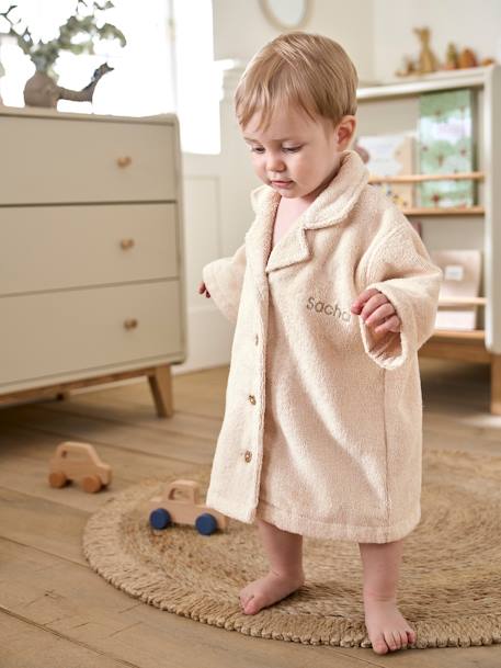 Peignoir Oversize bébé avec coton recyclé personnalisable beige+bleu chambray+terracotta 1 - vertbaudet enfant 