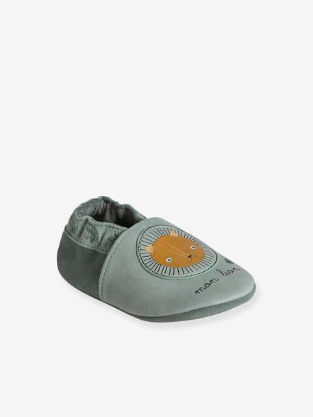 Chaussons élastiqués en cuir souple bébé vert sauge 1 - vertbaudet enfant 