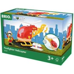 Jouet-Jeux d'imagination-Véhicules, garages, circuits et trains-Hélicoptère des Pompiers BRIO World - Circuit de train en bois aimanté - Rouge et Jaune - Mixte dès 3 ans