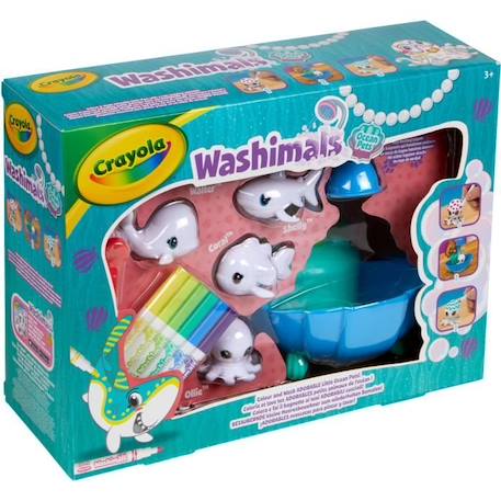 Coffret de coloriage 3D lavable - CRAYOLA - Washimals - Animaux océaniques - 4 animaux et 6 feutres inclus BLEU 3 - vertbaudet enfant 