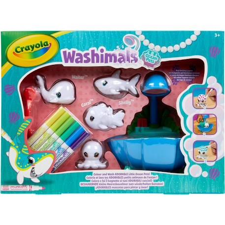 Coffret de coloriage 3D lavable - CRAYOLA - Washimals - Animaux océaniques - 4 animaux et 6 feutres inclus BLEU 2 - vertbaudet enfant 