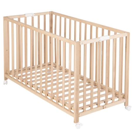 ROBA Lit Bébé Pliant 60x120 cm en Bois Massif - Fold Up - Hauteur Réglable - Roulettes à Freins - Naturel MARRON 1 - vertbaudet enfant 