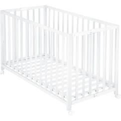 Puériculture-Lit de voyage et accessoires sommeil-ROBA Lit Bébé Pliant 60x120 cm en Bois Massif - Fold Up - Hauteur Réglable - Roulettes à Freins - Blanc