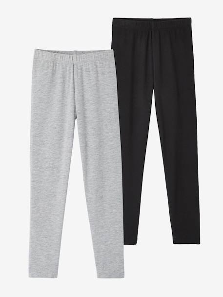 Lot de 2 leggings Basics unis fille gris chiné+noir+lot gris anthracite + bleu mar 8 - vertbaudet enfant 