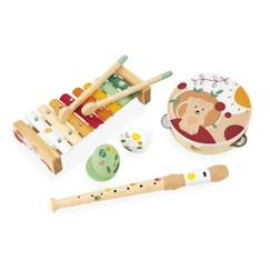 -Set Musical en Bois - JANOD - Xylophone, Tambourin, Flûte, Castagnettes - Eveil Musical - 18 Mois+