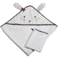 Linge de maison et décoration-Linge de bain-Sortie de bain lapin - SAUTHON - Miss Fleur de Lune - Blanc - 75x75cm - Coton