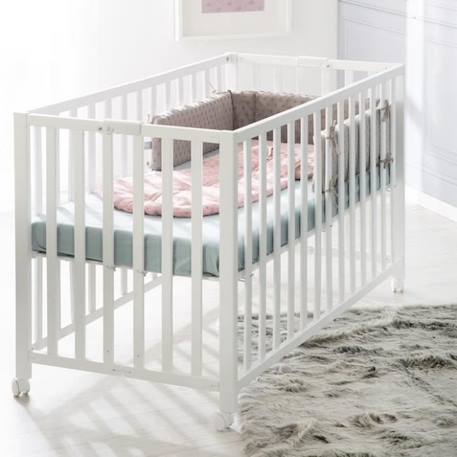 ROBA Lit Bébé Pliant 60x120 cm en Bois Massif - Fold Up - Hauteur Réglable - Roulettes à Freins - Blanc BLANC 2 - vertbaudet enfant 