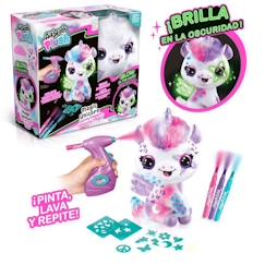 Jouet-Activités artistiques et musicales-Tableaux, dessin et peinture-Canal Toys Licorne à Personnaliser Airbrush Plush - Peluche Spray Art avec Feutres et Pochoirs - dès 6 ans - OFG 274