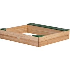 -Bac à Sable Enfant AXI Amy en Bois avec Banc et Rangements - Marron/Vert - 115 x 115 cm