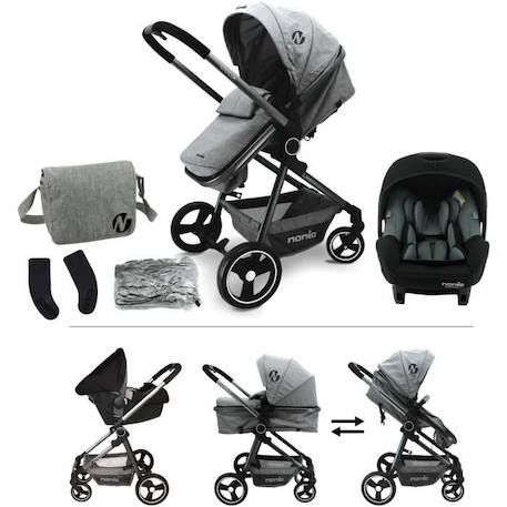 Poussette combinée 3 en 1 NANIA GIULIA + Siège auto BEONE EVO R129  40-85 cm - Nacelle de 0 à 6 mois GRIS 1 - vertbaudet enfant 