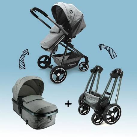 Poussette combinée 3 en 1 NANIA GIULIA + Siège auto BEONE EVO R129  40-85 cm - Nacelle de 0 à 6 mois GRIS 3 - vertbaudet enfant 